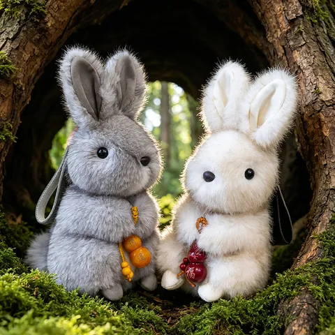 Simulation Rabbit Squirrel Plush Toy Bag Pendant Cute Fluffy Animal Doll Keychain
