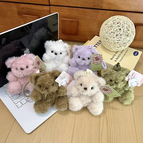 Cute Plush Bear Pendant Keychain Stuffed Animal Doll Soft Fluffy Bag Charm Kawaii Cartoon Toy Gift For Women And Kids