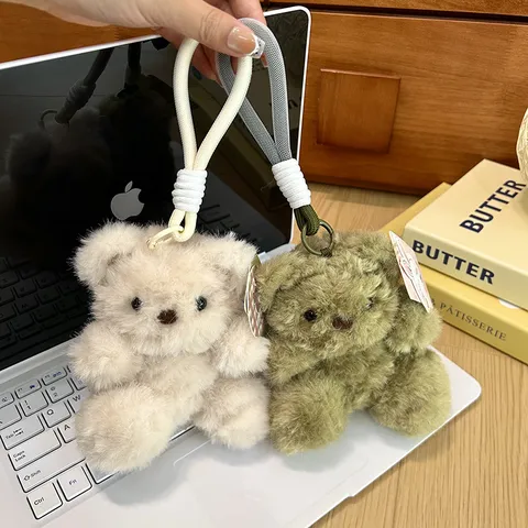 Cute Plush Bear Pendant Keychain Stuffed Animal Doll Soft Fluffy Bag Charm Kawaii Cartoon Toy Gift For Women And Kids