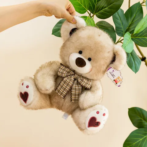 Cute Teddy Bear Plush Toy Stuffed Animal Soft Cuddly Doll With Bowknot Heart Embroidery Birthday Gift For Kids