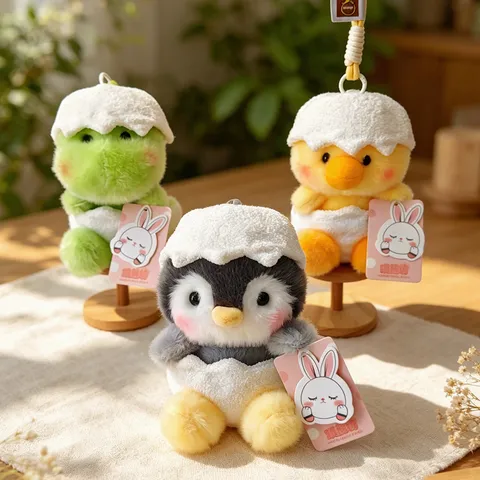 Mignon Porte-clés Animaux en Peluche Coquille d'Oeuf Manchot Dinosaure Poussin Poupée Charme de Sac Pour Enfants Cadeau Anneau Porte-clés Décoratif