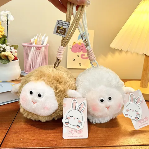 Cute Round Ball Sheep Plush Pendant Keychain Soft Stuffed Animal Doll Bag Hanging Ornament For Girls Kids Gift