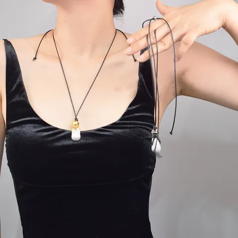 Original Design Baroque Artificial Pearl Necklace Women Metal Buckle Long Sweater Chain Choker Jewelry
