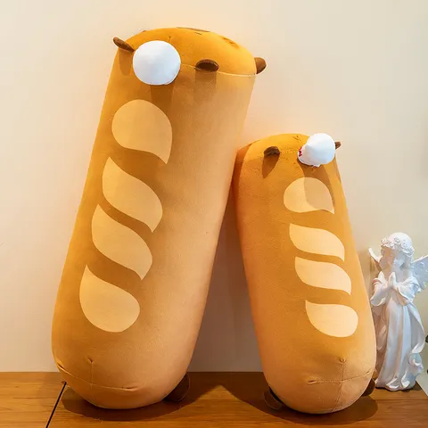 Cute Capybara Plush Toy Stuffed Animal Croissant Bread Cylindrical Pillow Soft Cotton Cushion Home Decor Gift