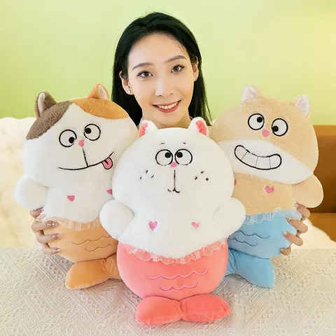 Creative Mermaid Cat Plush Toy Stuffed Animal Soft Pillow Cute Cartoon Doll Bed Cushion Gift For Kids