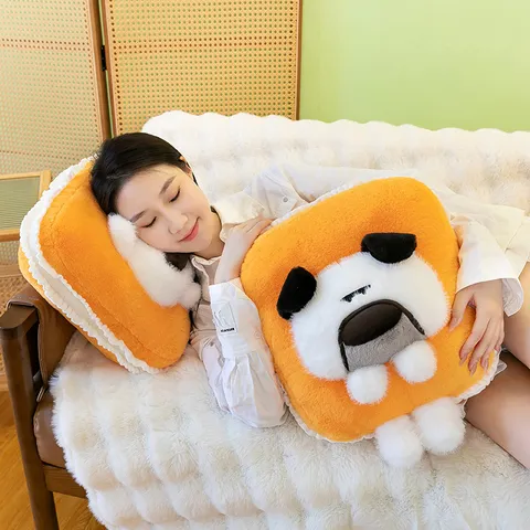 Toast Dog Plush Pillow Cute Stuffed Animal Bread Cushion Soft Cartoon Toy Sofa Decoration Office Nap Pillow