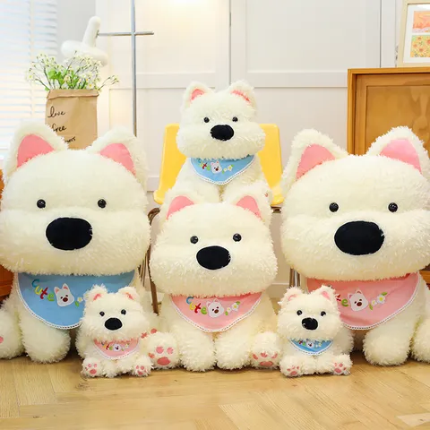 Cute Sitting West Highland White Terrier Plush Toy Stuffed Puppy Doll Soft Animal Toy With Scarf Gift