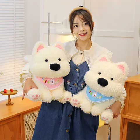 Cute Sitting West Highland White Terrier Plush Toy Stuffed Puppy Doll Soft Animal Toy With Scarf Gift