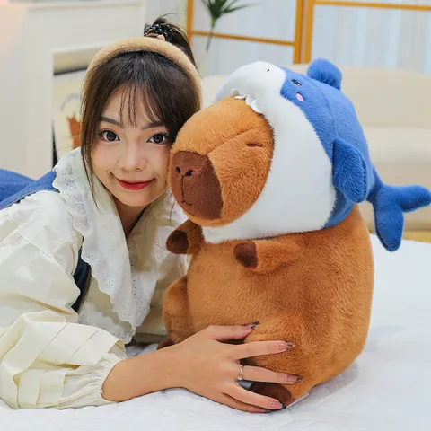 Cute Capybara Plush Toy With Removable Shark Hood Soft Stuffed Animal Doll Kawaii Birthday Gift For Girls Kids