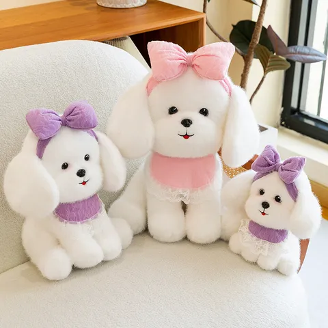 Cute Princess Teddy Dog Plush Toy Stuffed Animal Soft Puppy Doll With Bow And Lace Bib Birthday Gift For Kids