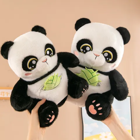 Cute Panda Plush Toy With Bamboo Shoot Giant Panda Stuffed Animal Doll Soft Plushie Cartoon Animal Pillow Gift