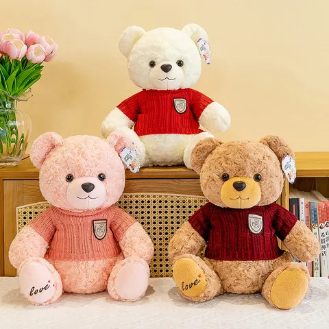 Cute Stuffed Teddy Bear Plush Toy With Removable Sweater Soft Animal Hugging Doll Kids Birthday Valentine Holiday Gift