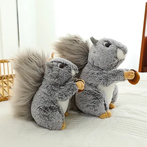 Simulation Rabbit Fur Squirrel Plush Toy Stuffed Animal Cute Squirrel Doll Kids Birthday Gift Home Decor Showcase Ornament