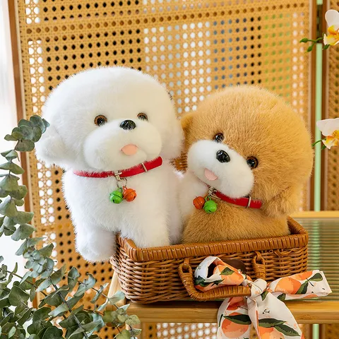 Cute Bell Puppy Plush Toy Simulation Teddy Dog Stuffed Animal Doll Children Birthday Gift Soft Throw Pillow