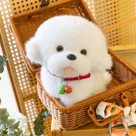 Cute Bell Puppy Plush Toy Simulation Teddy Dog Stuffed Animal Doll Children Birthday Gift Soft Throw Pillow