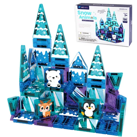 56 Stuks Mini Magnetische Bouwstenen Sneeuw Dier Thema Set DIY Educatief Constructie Speelgoed Sneeuw Kasteel Magnetische Tegels Kinderen Cadeau