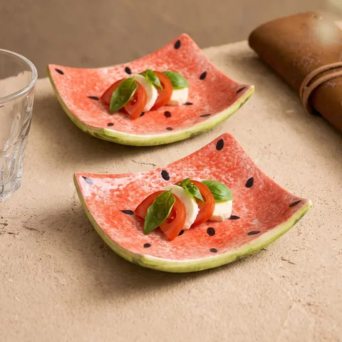 Piatto in Ceramica Anguria Dipinto a Mano Carino Sottovetrina Piattino per Ristorante Casa Dessert Servizio Piatto Decorativo