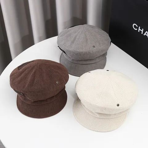 Women's Corduroy Octagonal Hat Plaid Newsboy Cap Vintage Artist Beret For Autumn Winter Fashion Sun Protection Pumpkin Hat