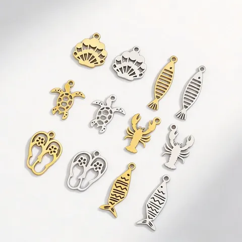 Colgantes Minimalistas de Acero Inoxidable Pulido Tema Océano Chapados en Oro 18K Concha Tortuga para Joyería DIY