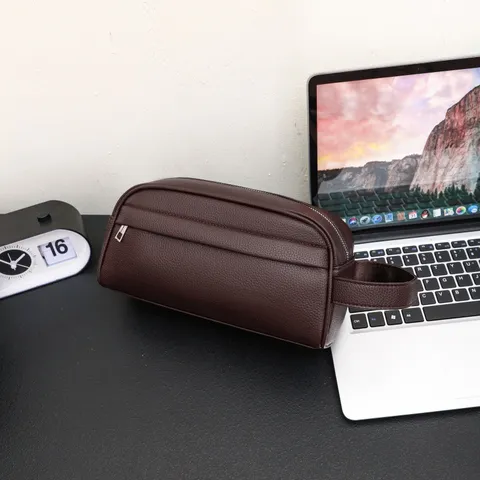 Men's Minimalist PU Leather Clutch Bag Large Capacity Casual Business Handbag Urban Solid Color Commuter Handheld Purse For Men
