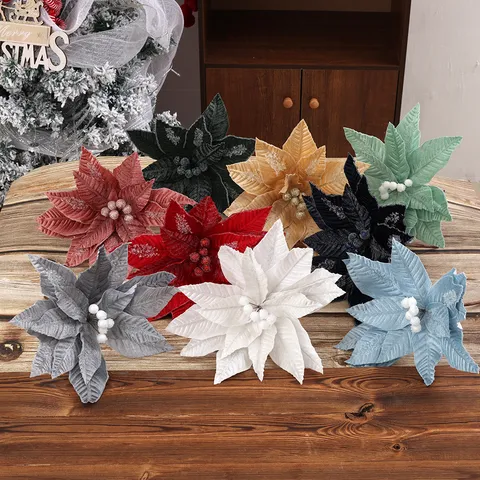 Glitter Gelaagde Stof Kerstster Kunstbloem Voor Kerstboom Decoratie Feestelijke Party Thuis Decor Florale Accessoire