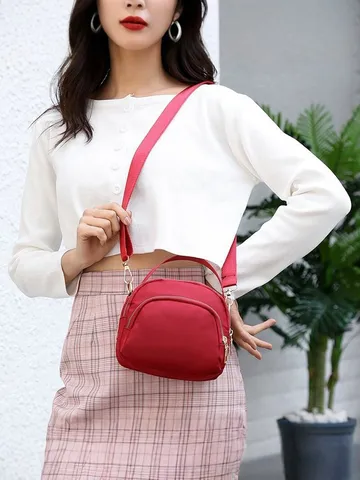 Women Nylon Oxford Cloth Mini Shoulder Bag Fashion Versatile Crossbody Bag Multi-layer Zipper Coin Purse Small Handbag