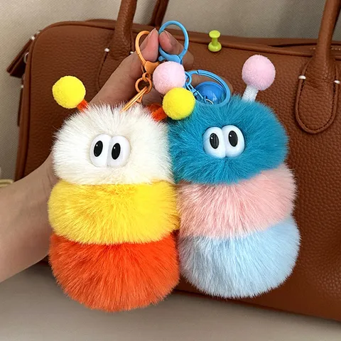 Süßer Raupe Plüsch Schlüsselanhänger Taschenanhänger Bunter Cartoon Stofftier Schlüsselanhänger Für Rucksack Handtasche Dekor Student Geschenk