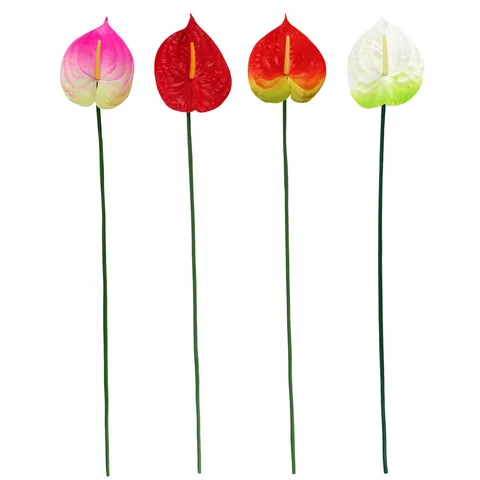 Artificial Anthurium Flower Single Stem Soft Rubber Plant For Home Wedding Party Decor Floral Arrangement
