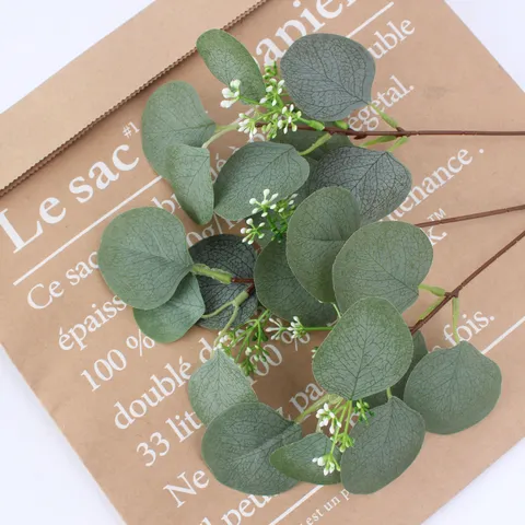 Artificial Eucalyptus Leaves Single Branch Short Stem With Fruit Fake Plant For DIY Flower Arrangement Home Wedding Decor