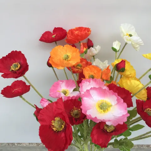 Artificial Iceland Poppy Flower Branch Silk Fake Flowers Realistic Floral Stem For Home Wedding Party Decor