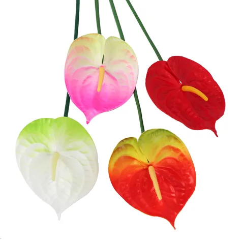 Artificial Anthurium Flower Single Stem Soft Rubber Plant For Home Wedding Party Decor Floral Arrangement