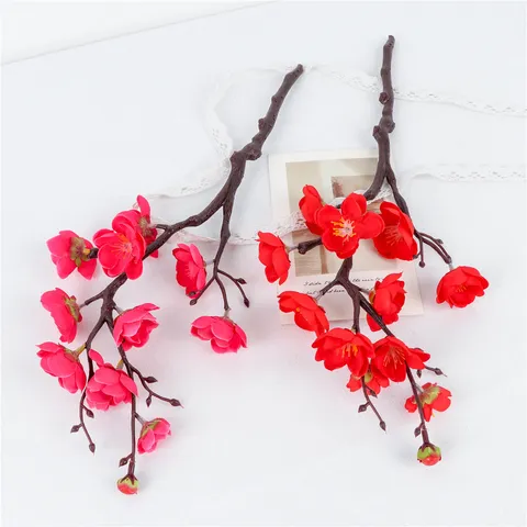 Chinese Pastoral Artificial Plum Blossom Branches Silk Flower Fake Plum Branches For Home Decor Wedding Photography Props