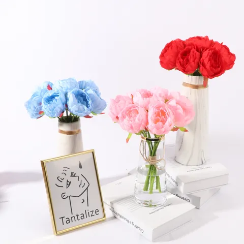 Artificial Peony Flower Bouquet Silk Fake Flowers For Wedding Bridal Hand Bouquet Home Decor Photography Props