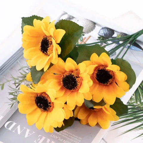 Artificial Sunflower Bouquet Silk Flower Bunch Fake Daisy For Home Wedding Party Decoration Photography Props