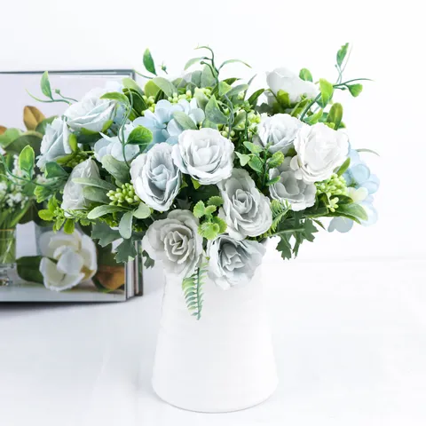 Nordic INS Artificial Tea Rose Hydrangea Wedding Bridal Bouquet Home Decor Photography Props Silk Flower Arrangement