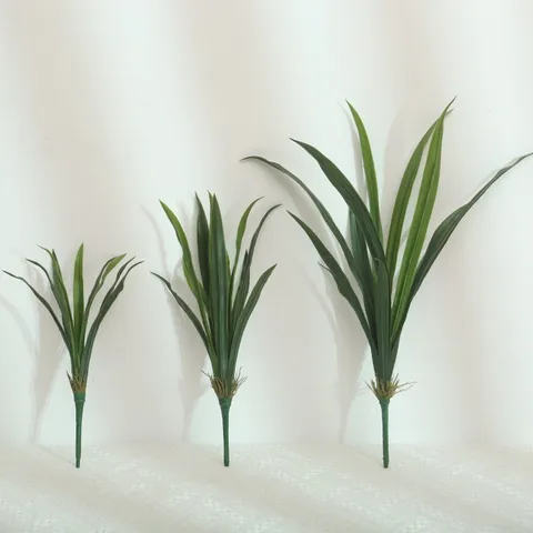 Artificial Soft Rubber Gladiolus Cymbidium Orchid Leaves Fake Green Plant Foliage Floral Material For Home Decor