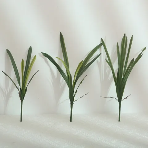 Artificial Soft Rubber Gladiolus Cymbidium Orchid Leaves Fake Green Plant Foliage Floral Material For Home Decor