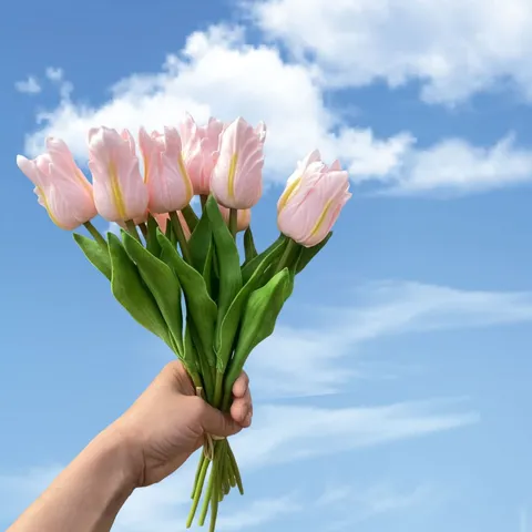 Artificial PU Tulip Flower Single Large Touch Hand Feel Lace Floral Arrangement For Home Wedding Party Decor