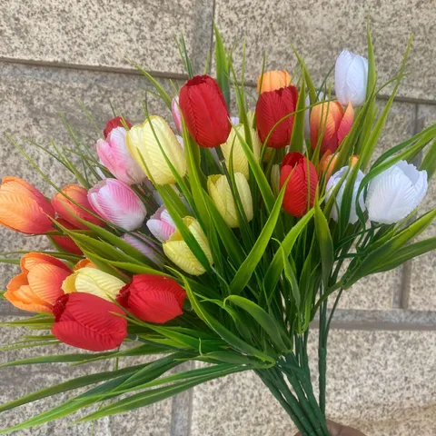 Artificial Tulips Silk Flowers Bouquet Fake Tulip Stems For Home Decor Wedding Party Outdoor Garden Floral Arrangement