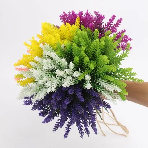 Artificial Lavender Bouquet Plastic Fake Flowers For Home Decor Garden Fence Wedding Party Table Centerpiece