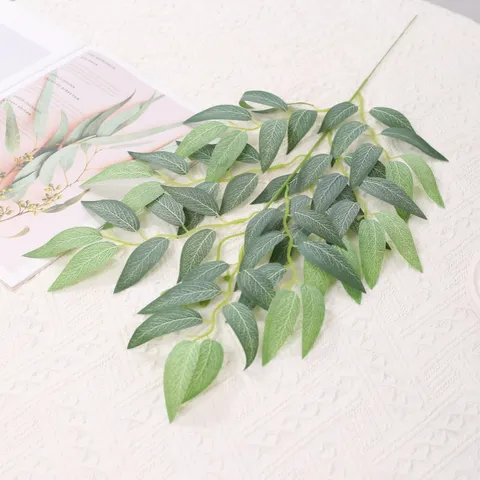 Artificial Oleaster Leaves Branches Fake Green Plant Silk Floral Bouquet For Living Room Home Table Centerpiece Decor
