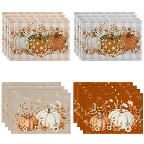 Thanksgiving Autumn Place Mats Linen Heat Insulated Dining Table Mats Pumpkin Maple Leaf Printed Kitchen Home Decoration