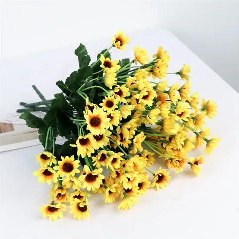 Artificial Sunflower Bouquet Silk Fake Flowers Multi-Head Sunflowers Bunch For Home Decor Plant Wall Floral Arrangement Wedding Party