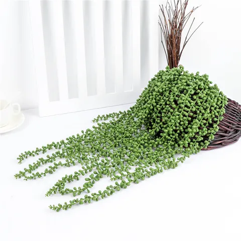 Artificial String of Pearls Rattan Plastic Fake Flower Green Succulent Vine For Wall Home Room Indoor Decor