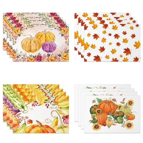 Thanksgiving Autumn Linen Place Mat Watercolor Pumpkin Maple Leaf Sunflower Nordic Style Festival Table Decor Dining Mat