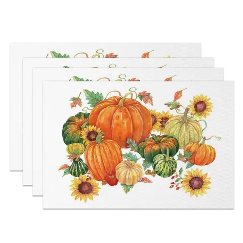 Thanksgiving Autumn Linen Place Mat Watercolor Pumpkin Maple Leaf Sunflower Nordic Style Festival Table Decor Dining Mat