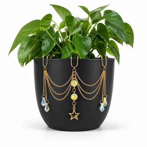 Crystal Suncatcher Plant Pot Hanging Decoration Metal Chain Rainbow Maker Prism Vintage Moon Star Butterfly Garden Decor