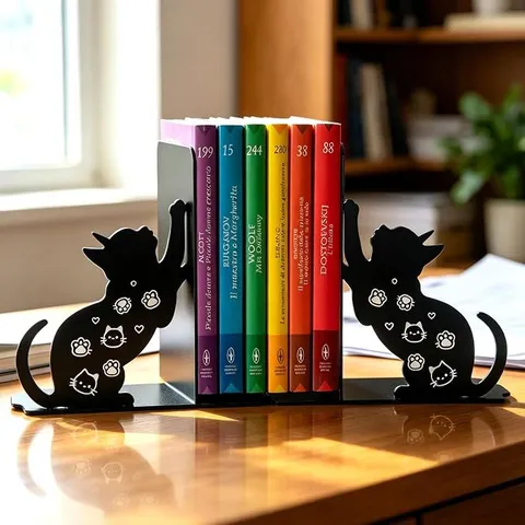 Creative Metal Cat Deer Silhouette Bookends Decorative Iron Book Stands Heavy Duty Desktop Organizer For Home Office Study