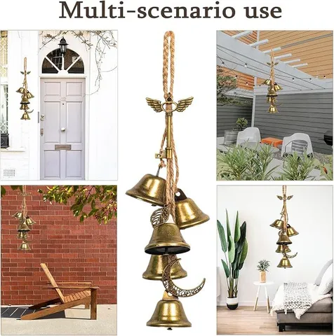 Witch Bells Iron Hanging Protection Door Bell Retro Key Moon Wing Boho Gothic Home Decor For Door Handle Wall Garden