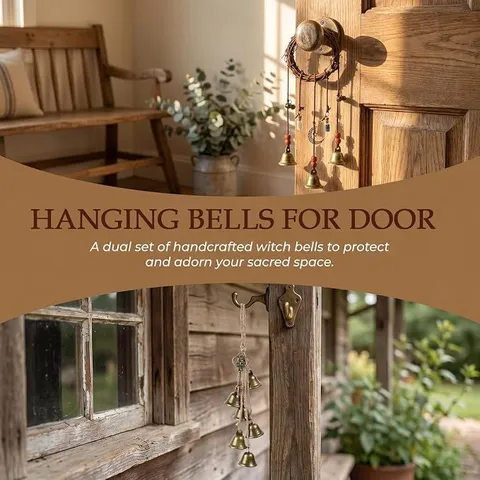 Vintage Bronze Witch Bells Wind Chimes With Rattan Ring Hemp Rope Metal Keys Protection Charms Hanging Decor For Home Entryway Door Witchcraft Supplies
